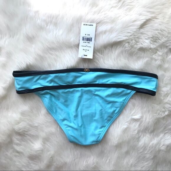 PILYQ Banded Full Bikini Bottom Low Rise Colorblock Aqua‎ Blue Black Small New - Picture 5 of 7